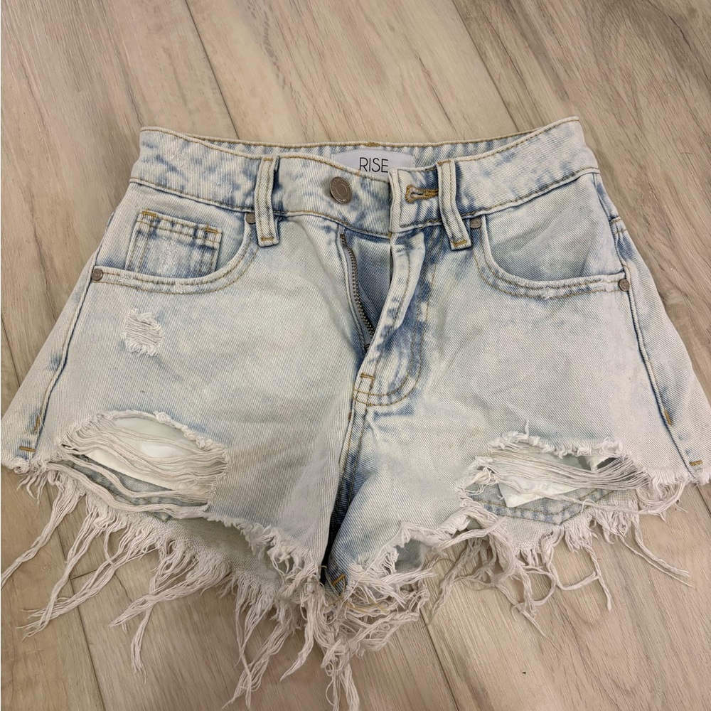 Light Blue Distressed Denim Shorts